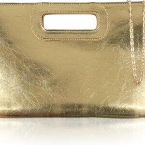 Elegant Gold Evening Clutch Purse for Women with Detachable Chain, Spacious PU D